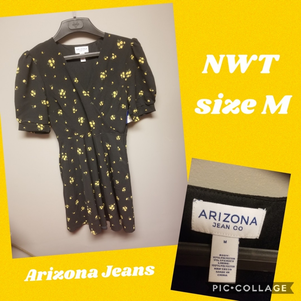 NWT Arizona Jean's black floral dress medium